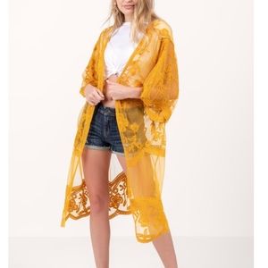 Mustard lace kimono duster